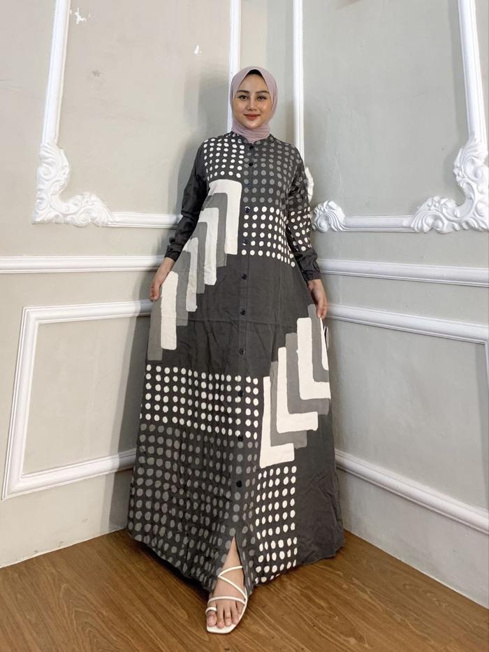 AA Batik Store - Gamis Twill Ori Pekalonga Motif Polka Katun - Dress Muslim Wanita Panjang Karet Mew