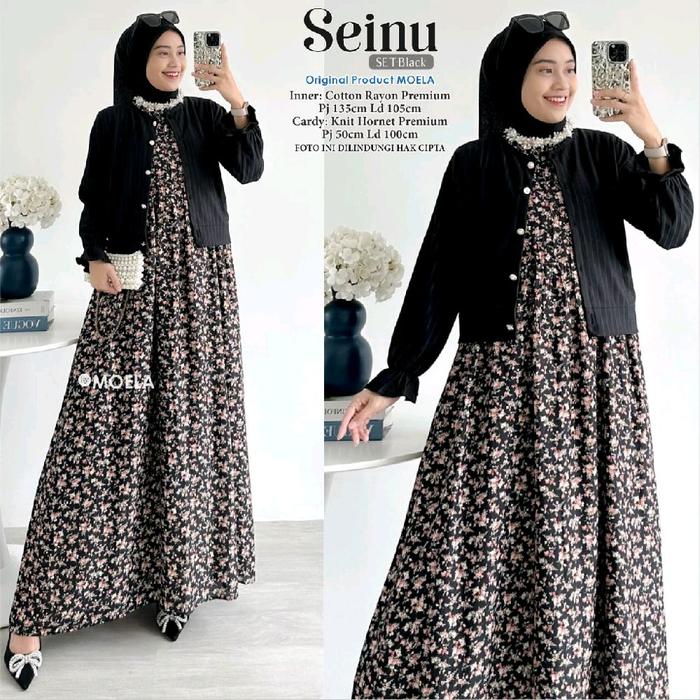 SEINU SET CARDY STELAN OUTER INNER RAYON PREMIUM CEWEK Muslim Cardigan Panjang Karet Katun Baju Gami
