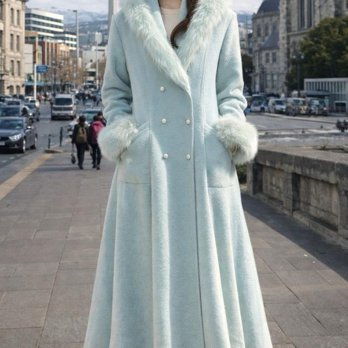 Coat Wool Bulu Domba Merino Bulu Rubah Warna Mint