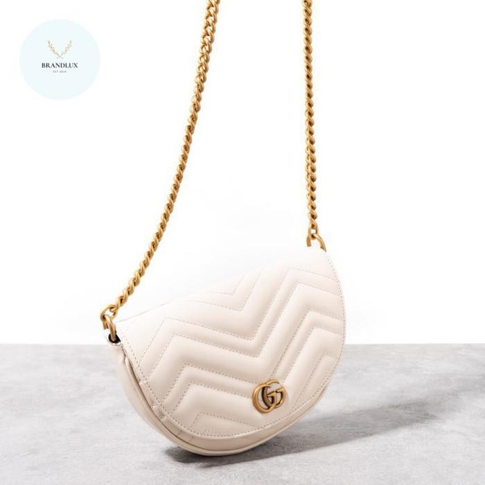 GUCCI GG MARMONT MINI CROSSBODY BAG GHW BLACK WHITE