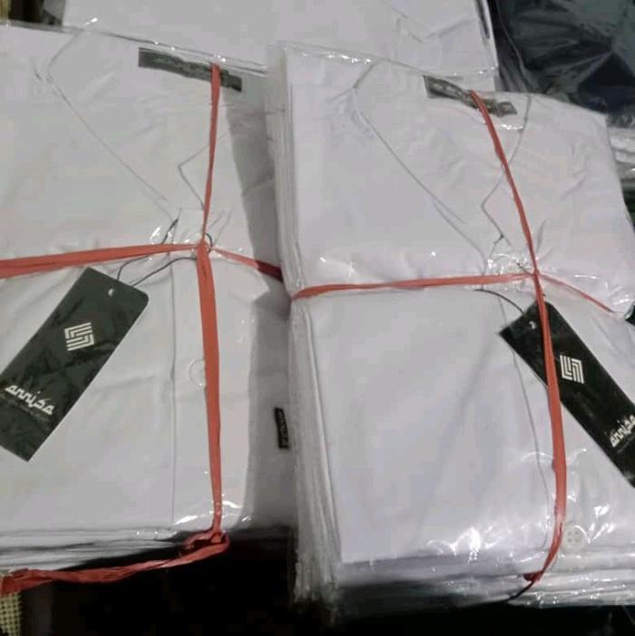 Baju Koko Haibah Pria Putih Polos Merek Annisa Bahan Premium Muslim