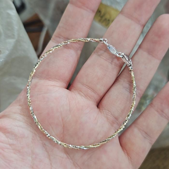 Gelang Rantai Bulat Kombinasi Rose Gold Putih Emas Asli Putih Mas 375