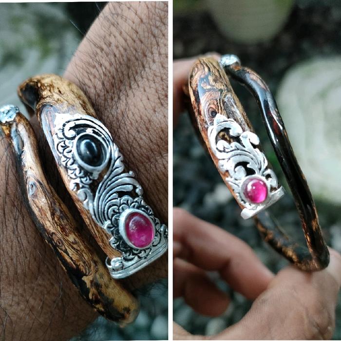 gelang akar bahar batik asli bermotif batik asesoris titqnium lapis perak Aksesoris