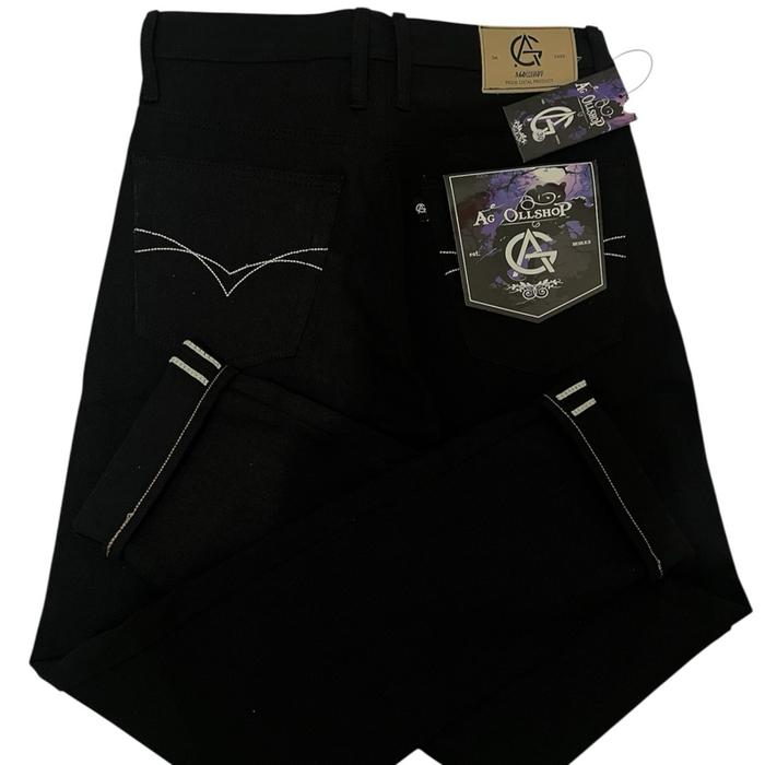 DENIM AG ESTL FULL BLACK 15oz DENIM SELVEDGE ACCENT SELVEDGE OUTFIT CELANA DENIM HITAM FULL BLACK