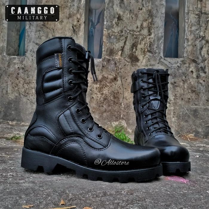 Ada sepatu pdl tni kulit asli terbaru boots hitam security original caango