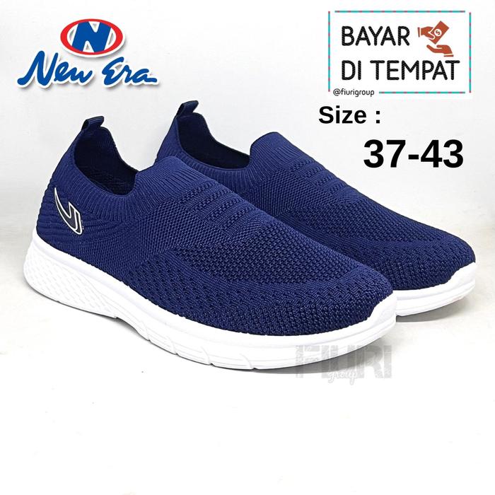 FIURI - NEW ERA - WINNER 37-43 BIRU NAVY - SEPATU SNEAKERS SLIP ON PRIA - SEPATU KNIT RAJUT - SEPATU