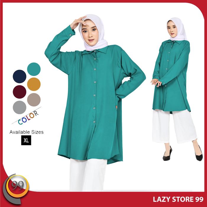 TUNIK TRN Baju Atasan Wanita Muslimah Bahan Katun Lengan Panjang One Size fit to XL / LAZY