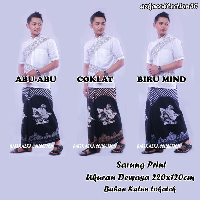 Sarung Batik Wayang Gunungan Bagong - Sarung Batik Cap Pekalongan - Sarung Modern Abu Biru