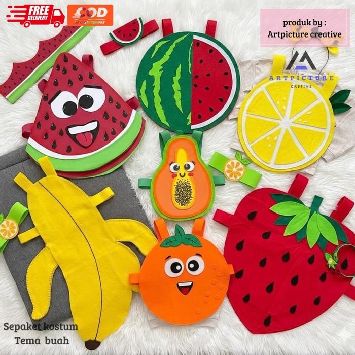 Kostum flanel tema buah ready siap kirim/kostum buah flanel/kostum sayuran flanel/kostum anak-anak d