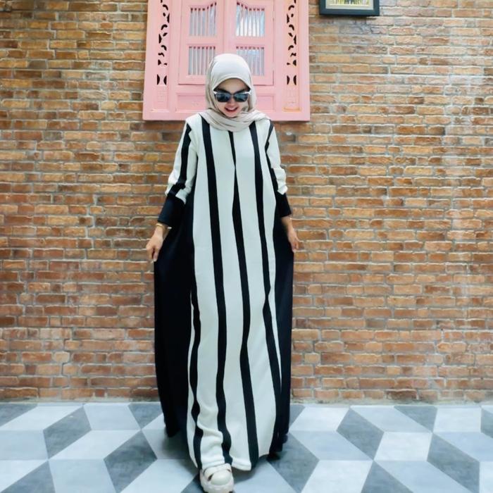 Dress Salur Kombinasi Busui Knit Import Wanita Hijab Muslim Gamis Syari