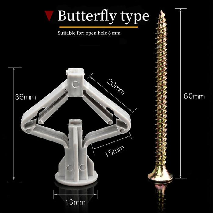 50pcs Gypsum Screws / Gypsum Nylon Toggle /Sekrup Plafon Gipsum / Butterfly Expansion Bolt Set