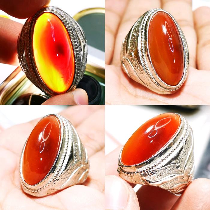 Cincin Batu Akik Asli Natural Pandan Merah Kapas Kristal
