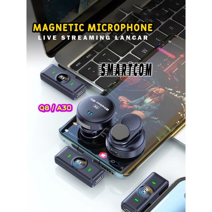 SMARTCOM ~ Q8 Wireless Clip on Mic Microphone Dual Mikrofon Wireless Mikrofon hp Lavalier Microphone
