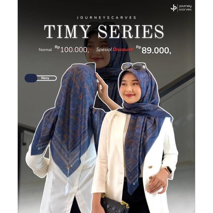 Hijab Segi Empat Timy Navy Motif by Journey Scarves - Hijab Katun