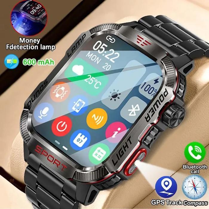 2024 Jam Tangan Pintar Pria Outdoor Military Ip68 Tahan Air Fitness Tracker Compass Money Detection 