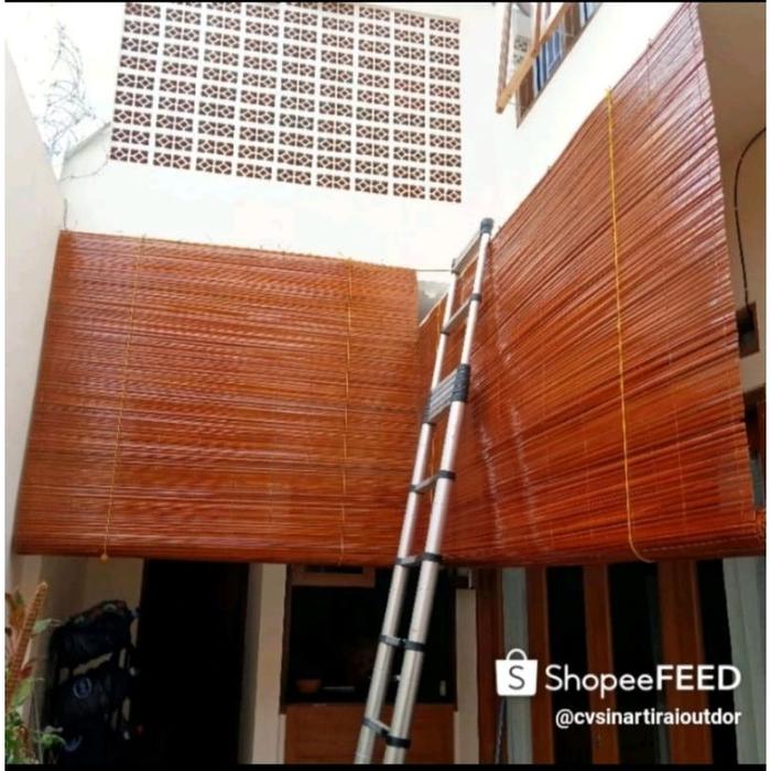 Tirai Bambu Pernis Plistur Uk 2x2 Lengkap Tali Penggulung Krekkan Ring