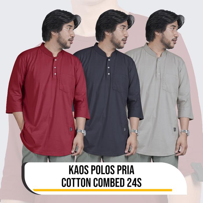 Koko Kaos Polos Saku Cotton Combed 24s - Kaos Pria - Kurta Kaos KHAFID baju casual muslim  katun  ny