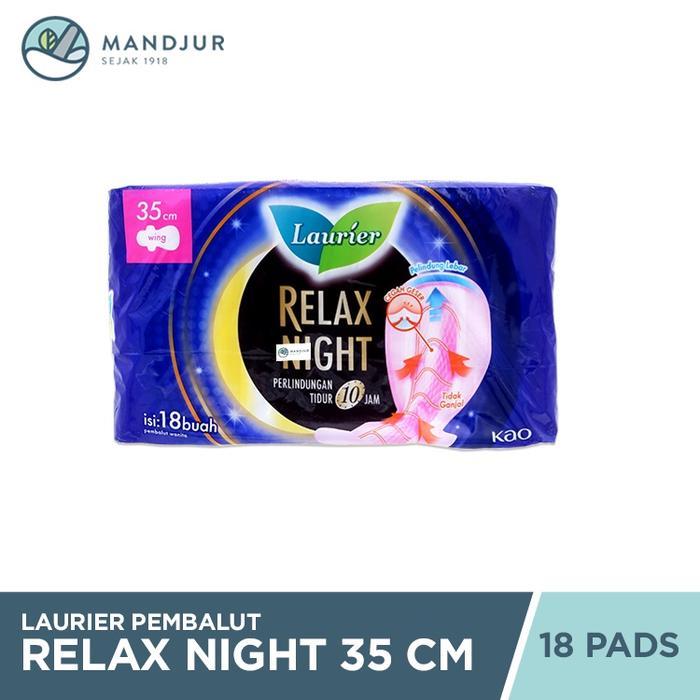 Laurier Relax Night Wing 35cm 18 Pads - Pembalut Malam Wings 35 Cm