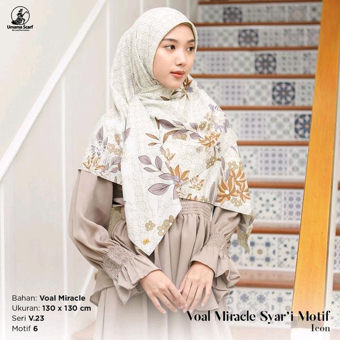 ￼Hijab Umama Voal Miracle Syari Motif Pouch LOGO UM GOLD 130x130cm // V.23 Motif 6