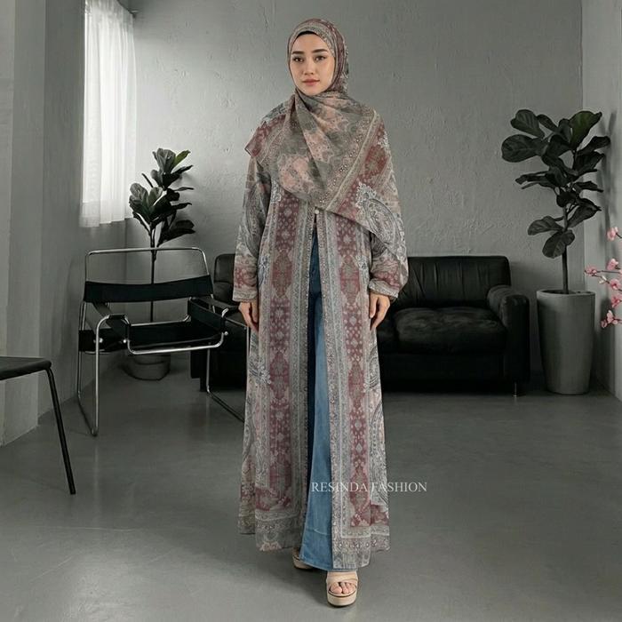 Abaya Kashmir Outer Gamis Motif Etnik Arabian Look Premium Mewah Baju Muslim Wanita Kekinian Bahan C