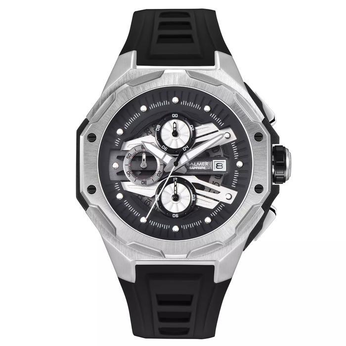 JAM TANGAN BALMER 8818 B-8818MCT B8818 B 8818 MEN ANALOG QUARTZ MOVEMENT SPORT CHRONO BLACK SILICONE