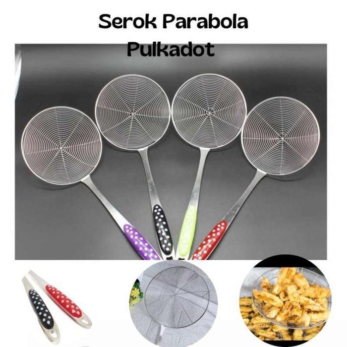 Serok Parabola POLKADOT Serok Saringan Minyak Stainles Steel Penyaring Tirisan Gorengan Gagang