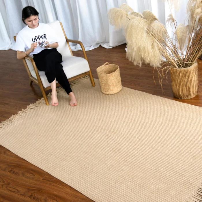Handmade Tassel Rug 100% Jute Natural Braided Floor Mat Rectangle Rug