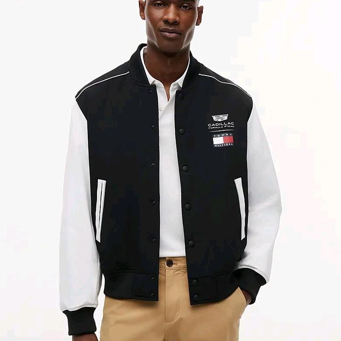Tommy Hilfiger Men's THRMN00083BD TH x Cadillac Formula 1 Team Back Logo Varsity Jacket Pria - Black