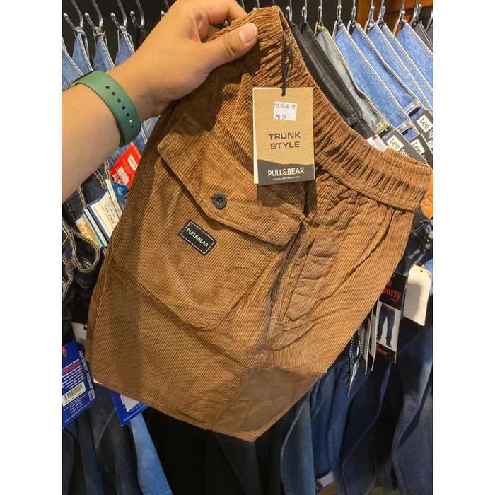 Celana Pendek Boxer Santai Katun Corduroy PULL&BEAR - Hitam Distro Surfing Tartan Unisex - Dewasa Ke