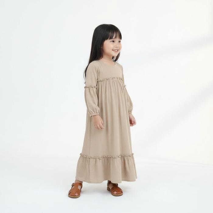Gamis Anak Perempuan Combed 30s 1-5Tahun Zivara -Coklat susu Cleonanda