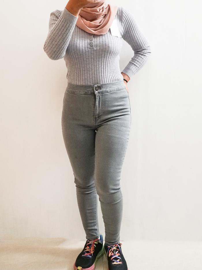 Celana Jeans Wanita Highwaist GET IT Abu Polos RL1200102 Premium | Soft Jeans Denim Pants