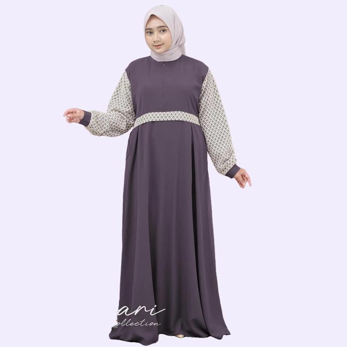 Anari Collection Gamis Sabrina Mix Katun Brukat Lengan Balon Wanita Kekinian / Gamis Muslim Lebaran 