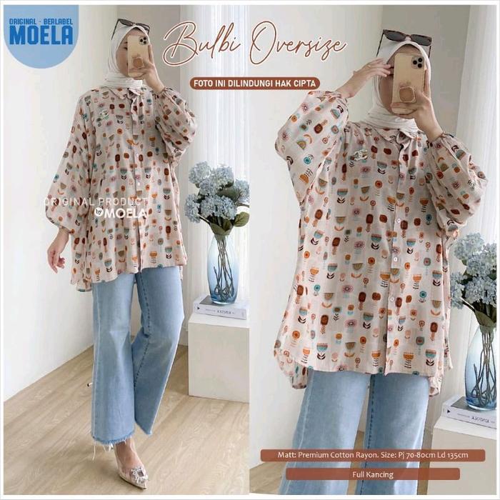 Bulbi Kemeja Blouse Oversize Jumbo Katun Rayon Ld 135 Fit XXL By Moela