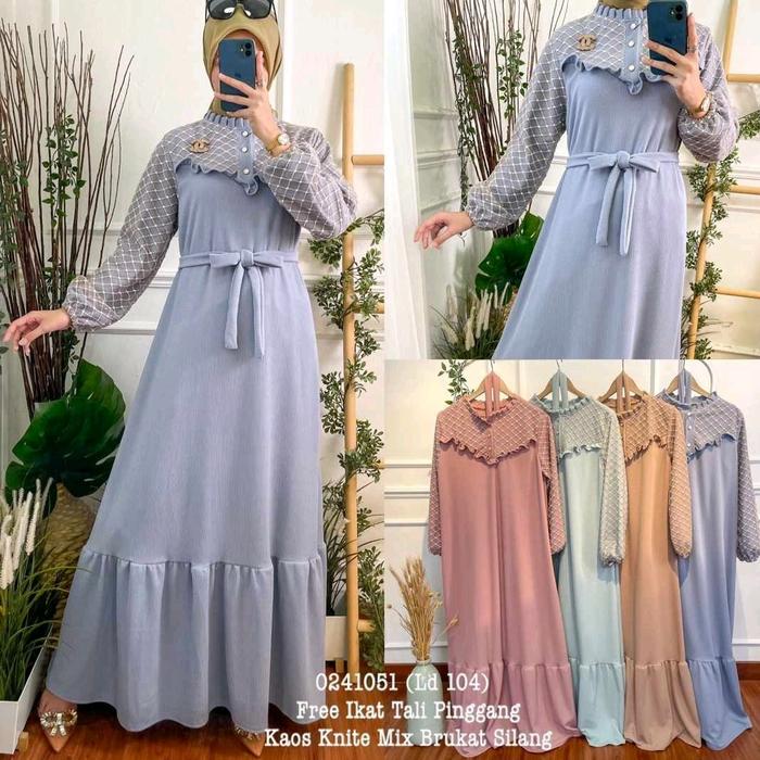 maxi dres gamis muslim koas knite renda brukat dada belt pinggang slimfit import premium rempel bung