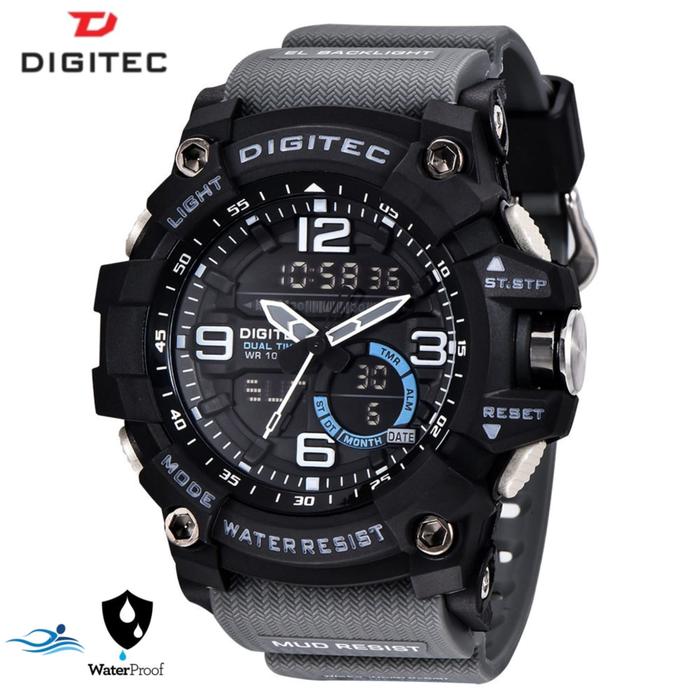 DIGITEC DA - 2102T Jam Tangan Doble Time Tahan Air untuk Pria Stopwatch Jarum Rubber