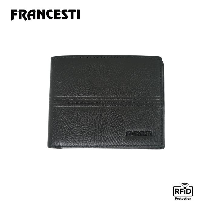 Francesti RFID Dompet Kartu Pria/Wanita 193 RFID Genuine Leather Asli kulit sapi,Original Hitam Uang