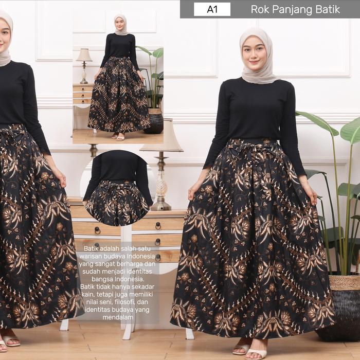 KERIS HITAM ROK PANJANG BATIK | ROK BAHAN KATUN | ROK PAYUNG | ROK KERJA WANITA | ROK MODEL REMPEL D