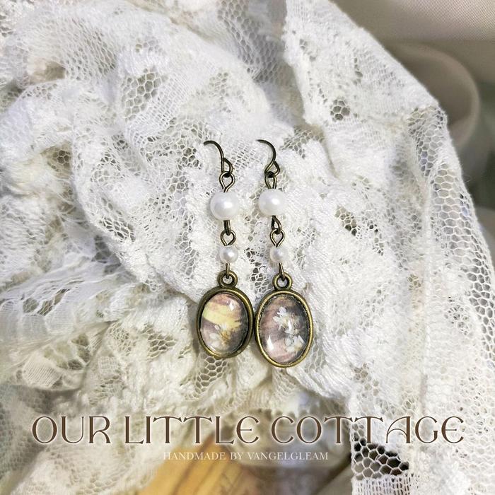 by vangelgleam "Our Little Cottage" handmade frame vintage glass dome dried flowers pearl