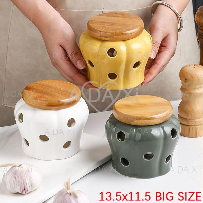 (Ready Stock Kuning,Tua Hijau,Pink,Putih)Toples Penyimpanan Keramik / Toples Penyimpanan Bawang Puti