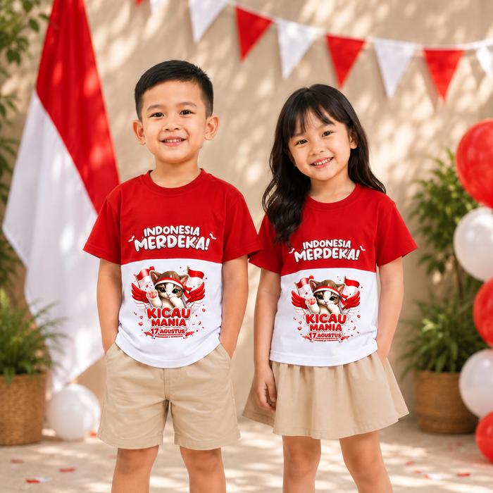Kaos Anak Hut Indonesia / Kaos Anak Merah Putih Anak / Baju Anak 17 Agustus / Atasan Merah Putih Ana