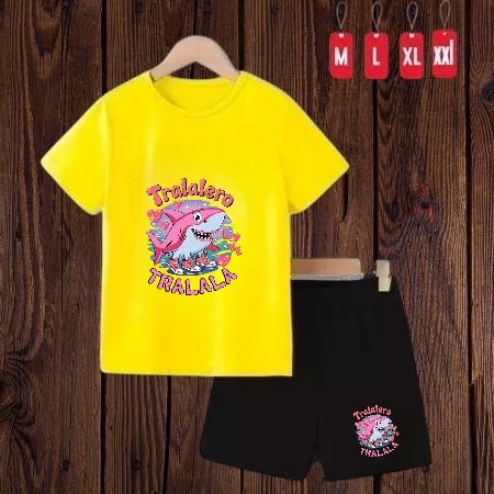 Stelan Anak Tralalero Tralala Pink 2-10 thn / Stelan Baju Anak-Anak / Baju Anak Celana Pendek