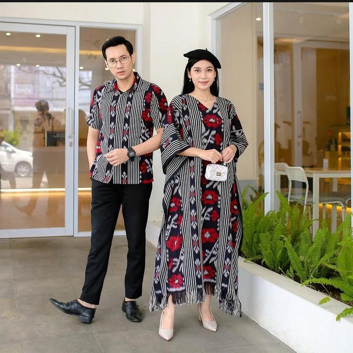 Outfit Couple Tenun Ikat - Set Couple Etnik - Dress Tenun Etnik Cowok Cewek Baju Pasangan