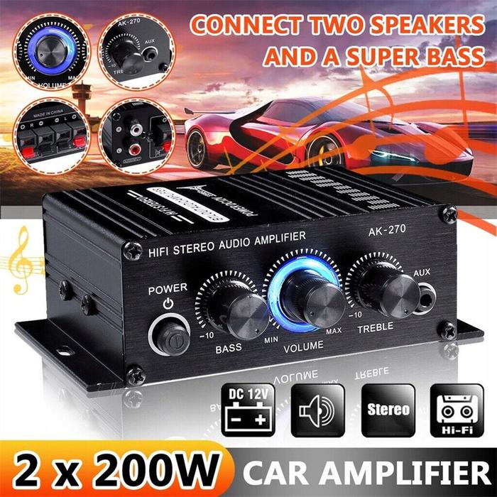 Car Hifi Power Amplifier AK-270 200W 12V 2A Home Car Hifi Power Amplifier Stereo BASS Audio Amp Spea