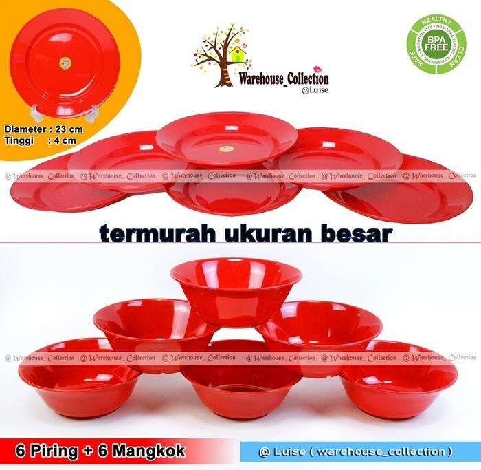 PAKET MURAH 12 Pcs ( 6 MANGKOK + 6 PIRING) PLASTIK SEMI MELAMIN// MANGKOK BAKSO//PIRING MAKAN 9"inch