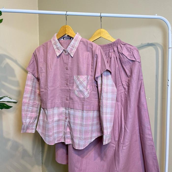 Stelan Rok Triset Konbinasi Linen