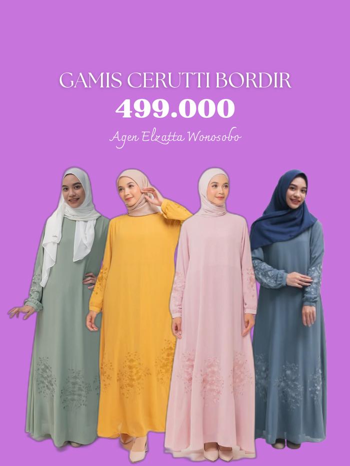 Elzatta Gamis Cerutti Bordir Gamis Wanita Bahan Chiffon Bordir furring kaos polos