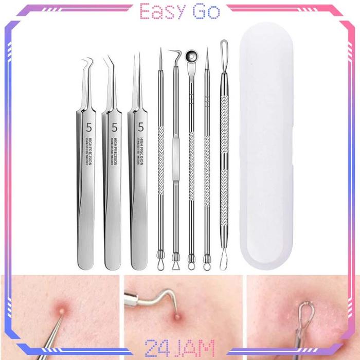 8in1 Alat Pembersih Jerawat Pinset Komedo Stainless Alat Penjepit Komedo Alat Jerawat Dan Komedo Ala
