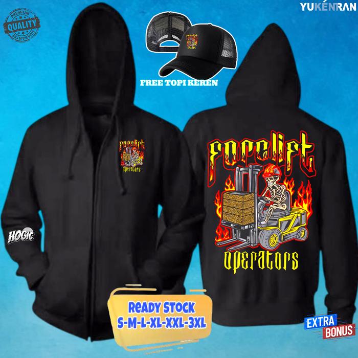 JAKET RESLETING FORKLIFT OPERATOR DESIGN SKULL FIRE SILUET TRENDY KATUN FLEECE HOODIE ZIPPER FREE TO