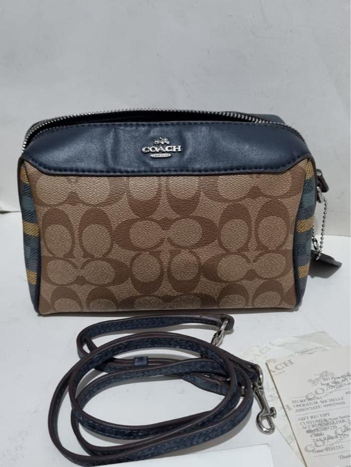 Coach Factory Outlet COACH FACTORY Tas Bahu Tas Selempang F76630 SVP4N Signature Khaki Beige + Navy