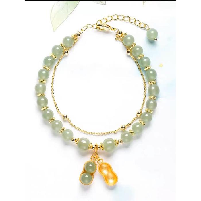 Gelang giok asli batu kacang hijau titanium Titanium/GELANG PEANUT /Gelang Giok Kacang Wanita Berlap